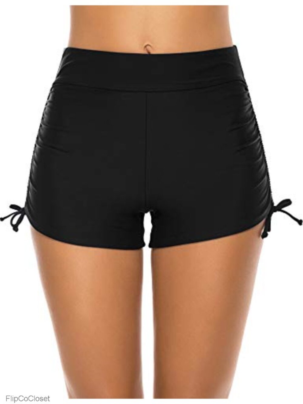 High Waisted Swim Shorts with Side Ties, Full Lining, UPF 50+